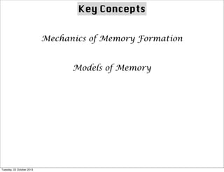 Key Concepts
Mechanics of Memory Formation
Models of Memory

Tuesday, 22 October 2013

 