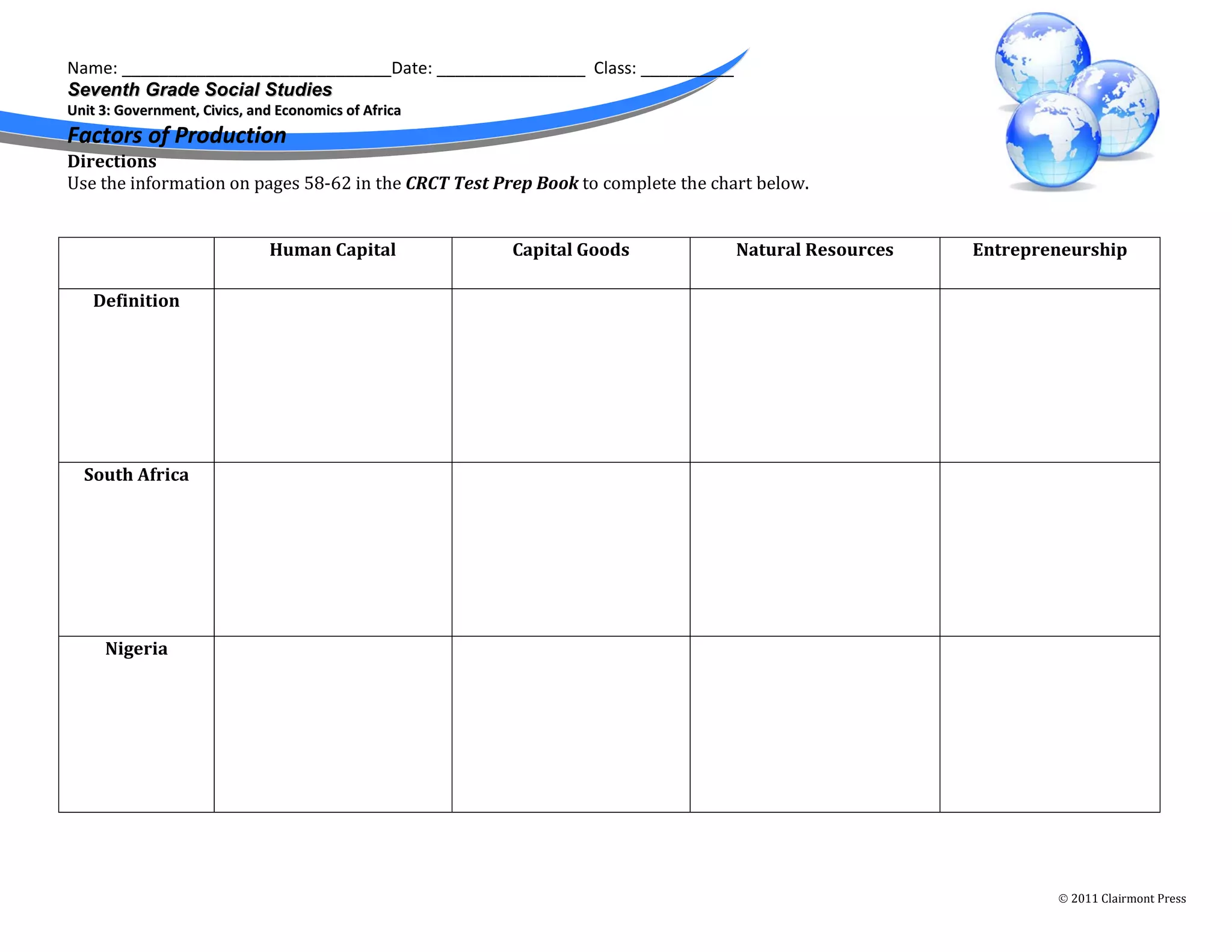 Factors of Production Chart-ANSWERS | PDF