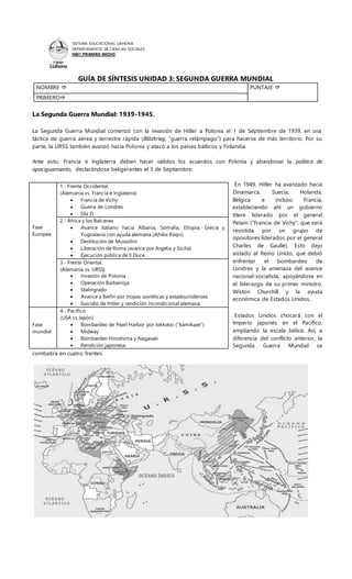 SISTEMA EDUCACIONAL LIAHONA
DEPARTAMENTO DE CIENCIAS SOCIALES
NM1 PRIMERO MEDIO
GUÍA DE SÍNTESIS UNIDAD 3: SEGUNDA GUERRA ...