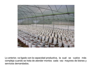 Lo anterior, va ligado con la capacidad productiva, la cual se vuelve más
compleja cuando se trata de atender montos cada vez mayores de bienes y
servicios demandados.
 