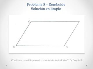 Problema 8 – Romboide
Solución en limpio
Construir un paralelogramo (romboide) dados los lados Y, Z y ángulo X
 