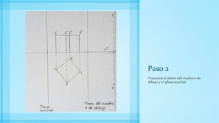 Paso 2
Trazamos el plano del cuadro o de
dibujo y el plano auxiliar.
 