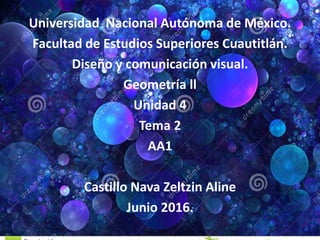 Universidad Nacional Autónoma de México.
Facultad de Estudios Superiores Cuautitlán.
Diseño y comunicación visual.
Geometría ll
Unidad 4
Tema 2
AA1
Castillo Nava Zeltzin Aline
Junio 2016.
 