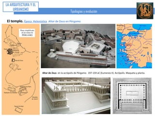 LA ARQUITECTURA Y EL
     URBANISMO
                                                          Tipologías y evolución

 El templo. Época       Helenística. Templo de Zeus Olímpico en Atenas




Templo de Zeus Olímpico. Atenas (iniciado en el 515 aC. Retomado en el 175 aC. Reconstruido por el emperador Adriano en 127
 