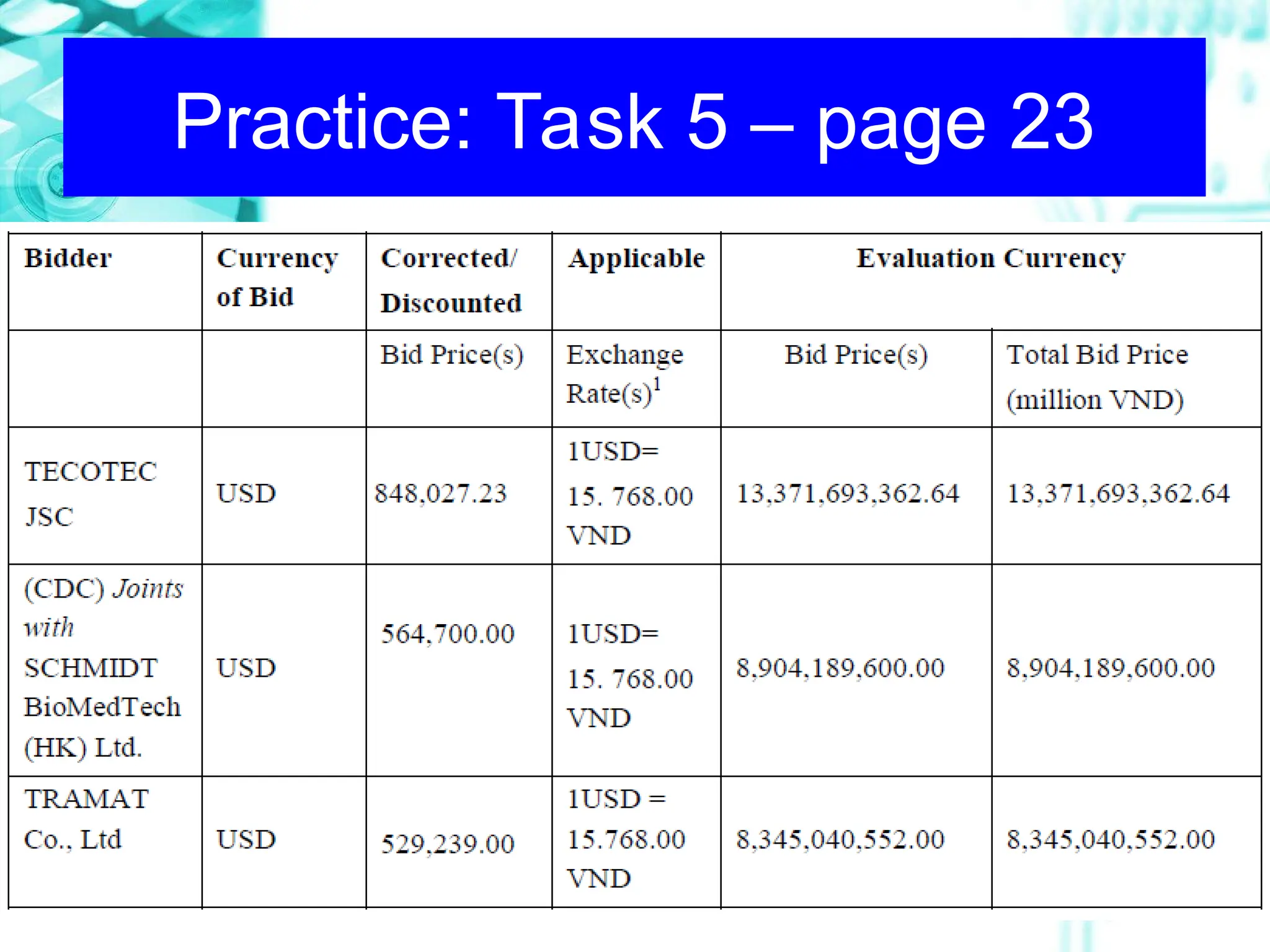 Practice: Task 5 – page 23
 