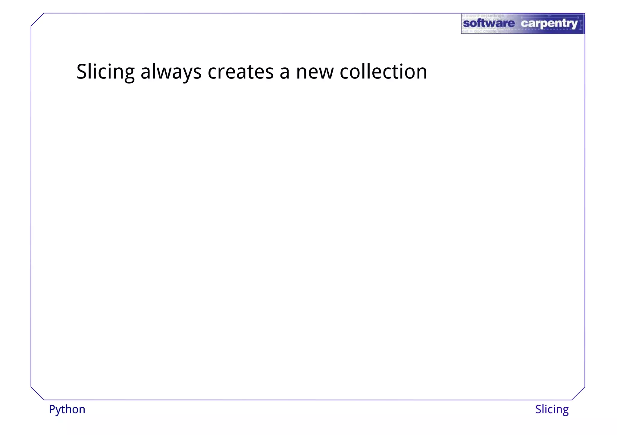 Slicing always creates a new collection 
Python Slicing 
 