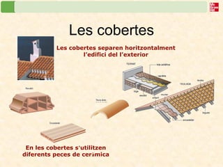 Les cobertes 
Les cobertes separen horitzontalment l’edifici del l’exterior 
En les cobertes s’utilitzen diferents peces de ceràmica  