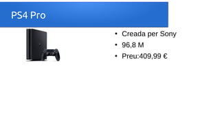 PS4 Pro
●
Creada per Sony
●
96,8 M
●
Preu:409,99 €
 