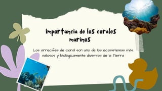 Importancia de los corales
marinos


Los arrecifes de coral son uno de los ecosistemas más
valiosos y biológicamente diversos de la Tierra
 