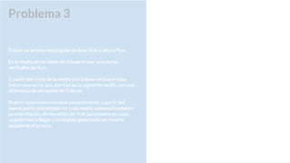 Problema 3
Trazar un prisma rectangular de base 5cm y altura 9cm.
En la media de los lados de la base trazar una rectas
verticales de 9cm.
A partir del cruce de la media con la base en la que nace
trazar una curva que aterrize en la siguiente media con una
diferencia de elevación de ¼ de cm
Repetir sucesivamente este procedimiento a partir del
nuevo punto encontrado en cada media consecutivamente
en una relación de elevación de ¼ de centímetro en cada
ocasión hasta llegar a la cúspide generando un resorte
alojado en el prisma.
 