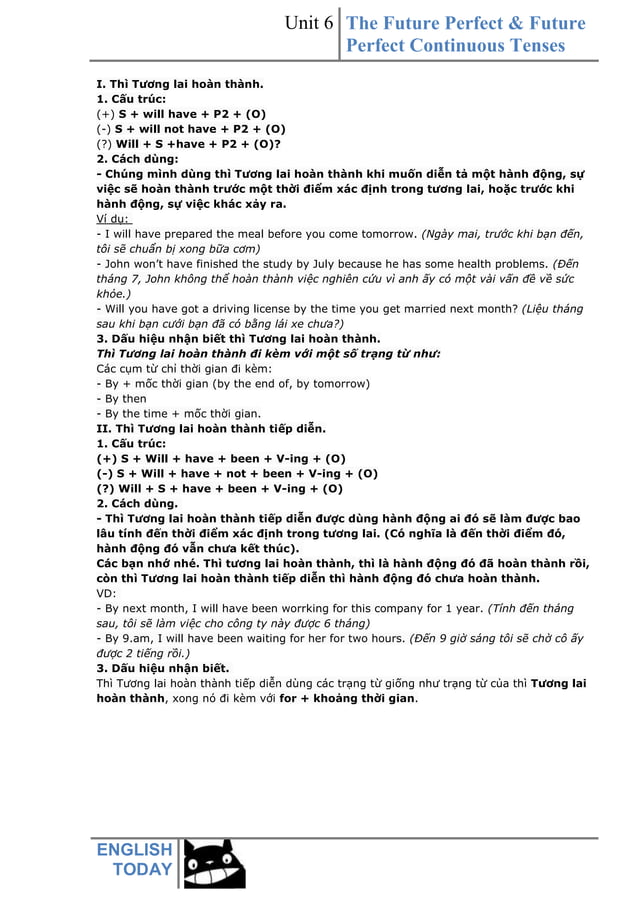 Unit 6 The Future Perfect Future Perfect Continuous Tenses Pdf