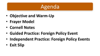 Objective and Warm-UpFrayer ModelCornell NotesGuided Practice: Foreign Policy EventIndependent Practice: Foreign Policy EventsExit SlipAgenda