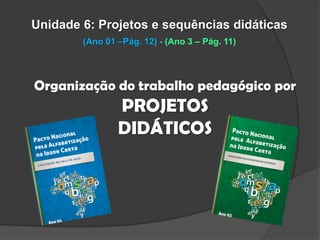Unidade 6: Projetos e sequências didáticas
(Ano 01 –Pág. 12) - (Ano 3 – Pág. 11)

Organização do trabalho pedagógico por

PROJETOS
DIDÁTICOS

 