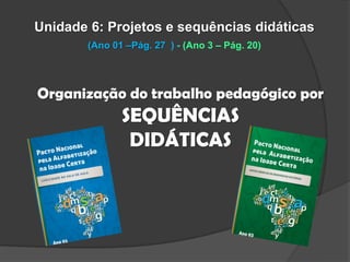 Unidade 6: Projetos e sequências didáticas
(Ano 01 –Pág. 27 ) - (Ano 3 – Pág. 20)

Organização do trabalho pedagógico por

SEQUÊNCIAS
DIDÁTICAS

 