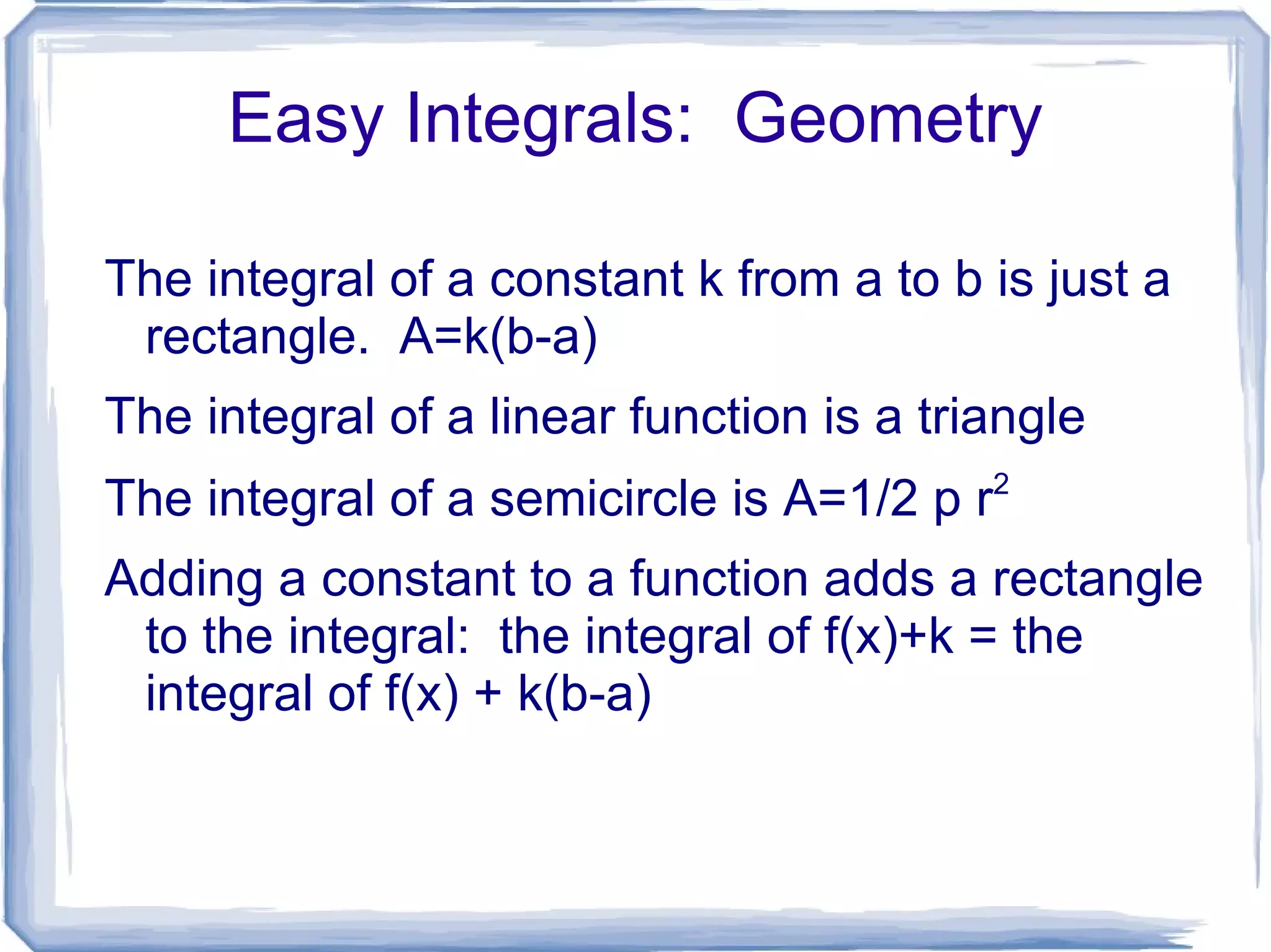 Negative Area If f(x) is below the x-axis, the area “under” the curve (between the function and the x-axis) is negative. http://www.math.rutgers.edu/~greenfie/mill_courses/math135/gifstuff/signed_area.gif 