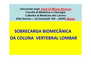 SOBRECARGA BIOMECÂNICA
DA COLUNA VERTEBRAL LOMBAR
 