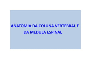 ANATOMIA DA COLUNA VERTEBRAL E
DA MEDULA ESPINAL
 
