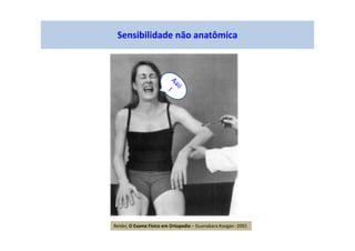 Sensibilidade não anatômica
Reider, O Exame Físico em Ortopedia – Guanabara Koogan -2001
 