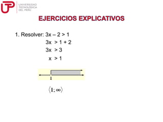 1. Resolver: 3x – 2 > 1
3x > 1 + 2
3x > 3
x > 1
 