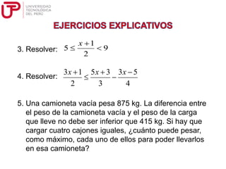 3. Resolver:
4. Resolver:
5. Una camioneta vacía pesa 875 kg. La diferencia entre
el peso de la camioneta vacía y el peso de la carga
que lleve no debe ser inferior que 415 kg. Si hay que
cargar cuatro cajones iguales, ¿cuánto puede pesar,
como máximo, cada uno de ellos para poder llevarlos
en esa camioneta?
9
2
1
5 


x
4
53
3
35
2
13 



 xxx
 