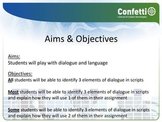  Ask questions about any aspect of the observation processConfetti ShowcaseWe’re in the Café and S106 this year and we’ll be showing a wealth of work from both years. I’d love to hear from you if you’d like to show your work off to BAFTA, Staffordshire University, NCN, NTU, Bottle Top Media, GameCity, Caveman Films and Imaginarium, Monumental Games, Crytek, Charterhouse Graphic Design, Outso Games and your friends, mums and dads. I’m looking for:  Clear, solid game designs for display