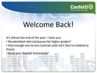 Welcome Back! It’s almost the end of the year – have you: ,[object Object]
