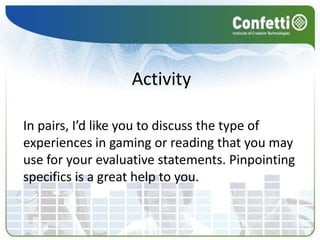  Environment/backdrops/plot development