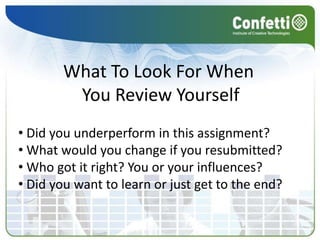  Use of audio/diegesis... This will help me to mark your work more effectively