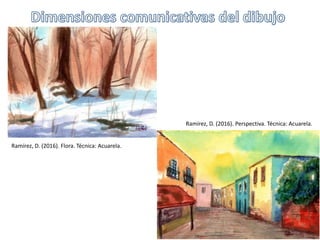Ramírez, D. (2016). Perspectiva. Técnica: Acuarela.
Ramírez, D. (2016). Flora. Técnica: Acuarela.
 