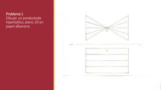 Problema 1
Dibujar un paraboloide
hiperbólico, plano 2D en
papel albanene.
 