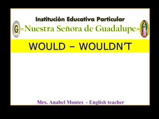 ОУ “Христо Ботев” с.Садина, общ.Попово
Mrs. Anabel Montes - English teacher
WOULD – WOULDN’TWOULD – WOULDN’T