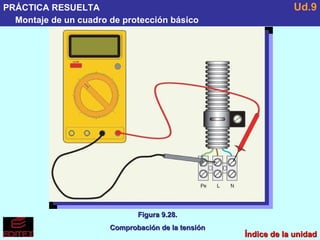 Índice de la unidad PRÁCTICA RESUELTA Montaje de un cuadro de protección básico Ud.9 Figura 9.28. Comprobación de la tensión 