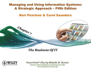 Managing and Using Information Systems:
A Strategic Approach – Fifth Edition
The Business Of IT
Keri Pearlson & Carol Saunders
PowerPoint® Files by Michelle M. Ramim
Huizenga School of Business and Entrepreneurship
Nova Southeastern University
 