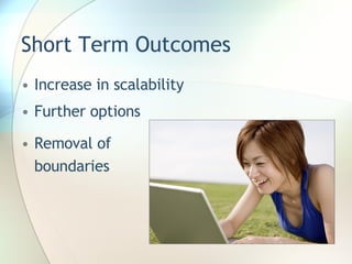 Short Term Outcomes Increase in scalability Further options Removal of boundaries 