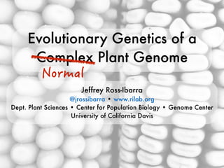 Evolutionary Genetics of a
Complex Plant Genome
Jeffrey Ross-Ibarra
@jrossibarra • www.rilab.org
Dept. Plant Sciences • Center for Population Biology • Genome Center
University of California Davis
 