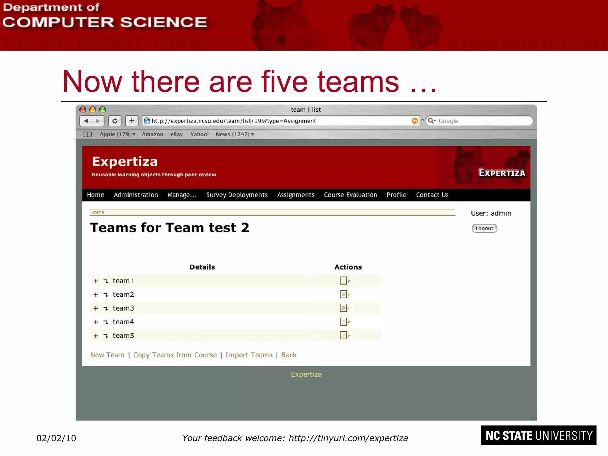 Now there are five teams … 02/09/10 