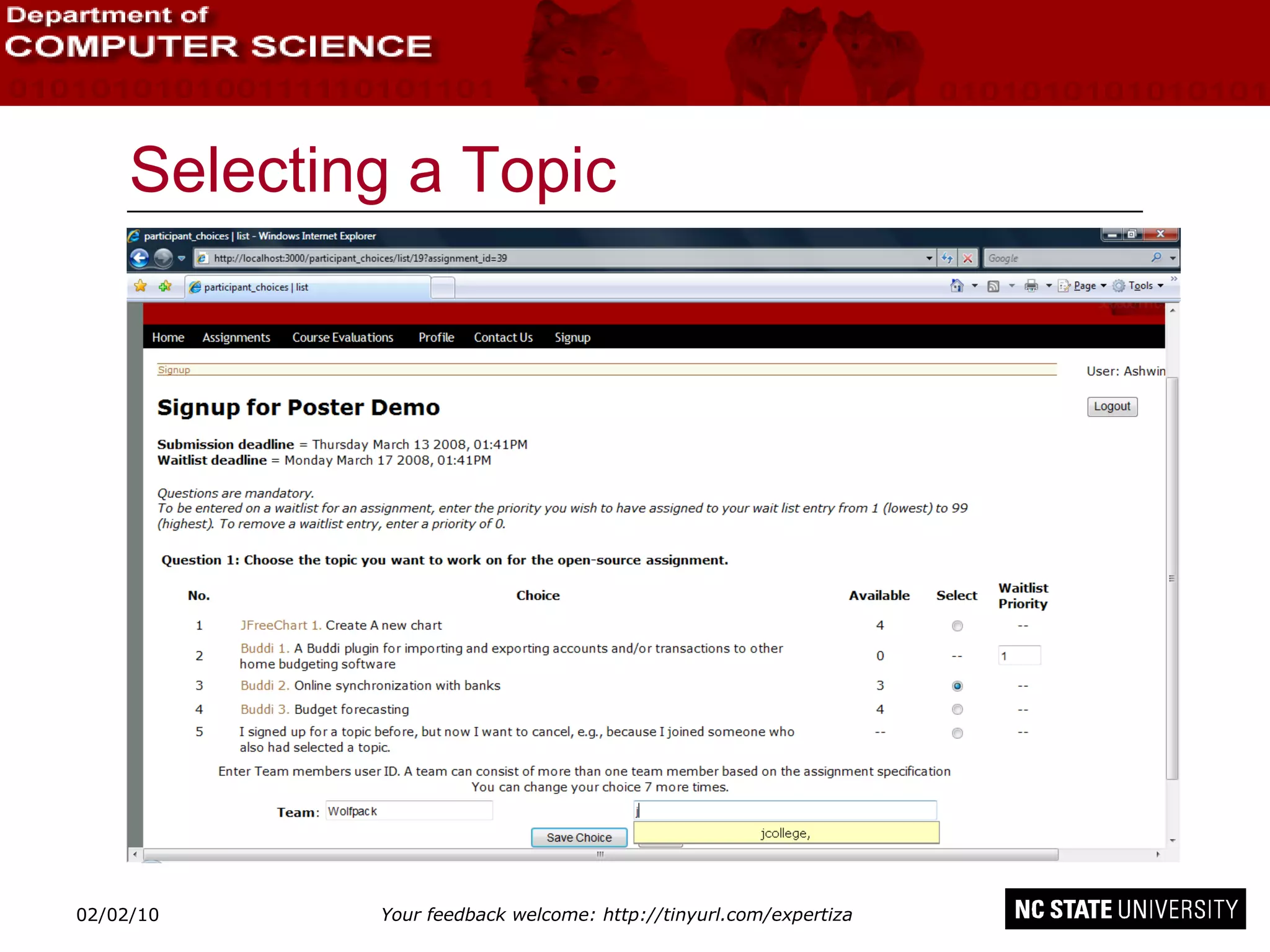 Selecting a Topic 02/09/10 