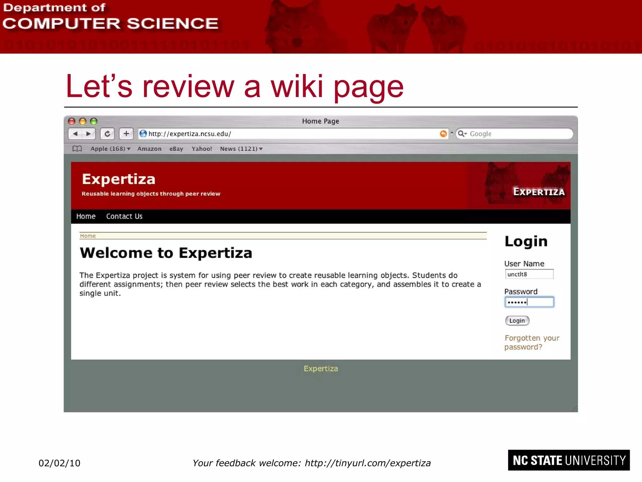 Let’s review a wiki page 02/09/10 