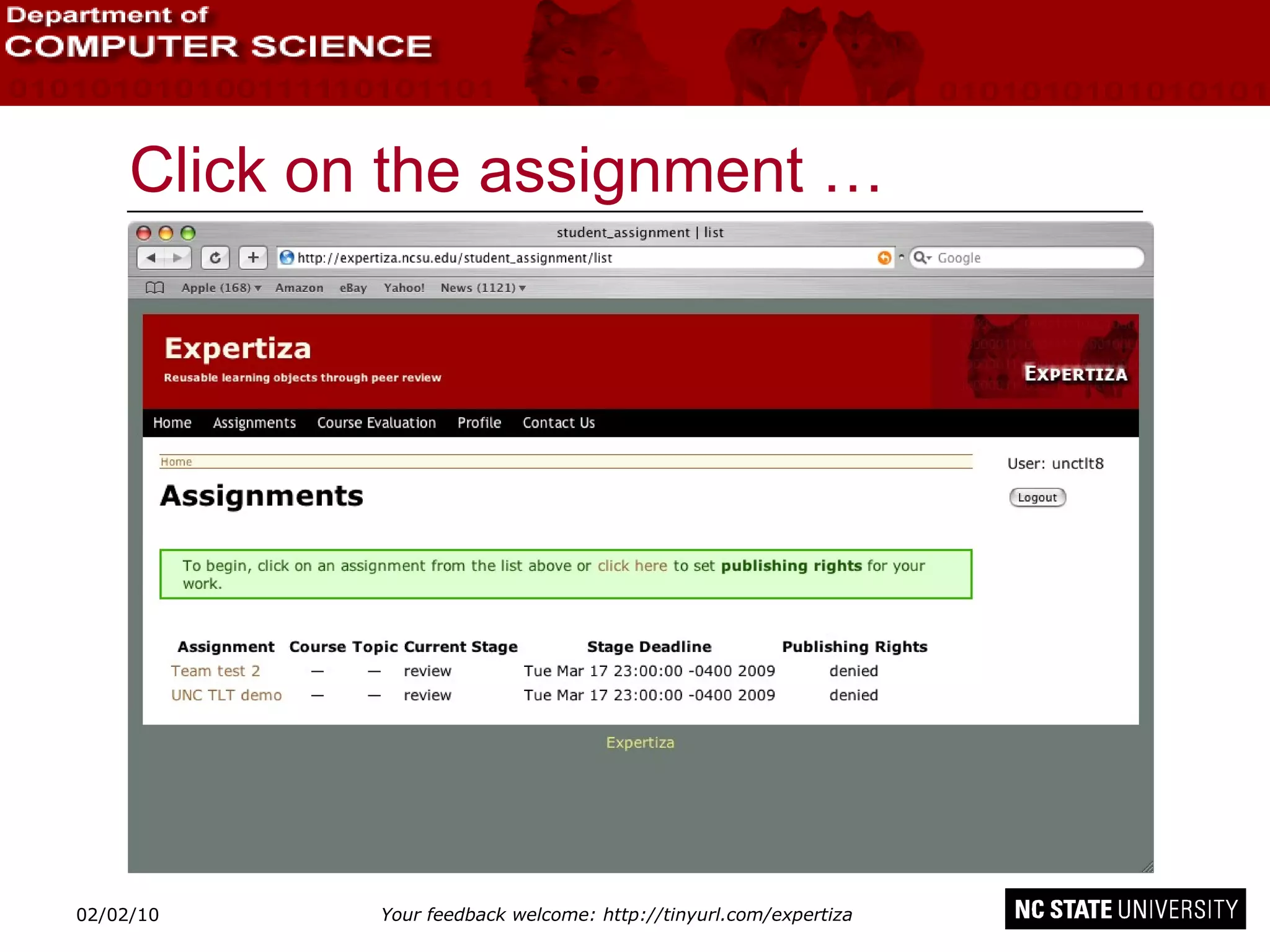 Click on the assignment … 02/09/10 