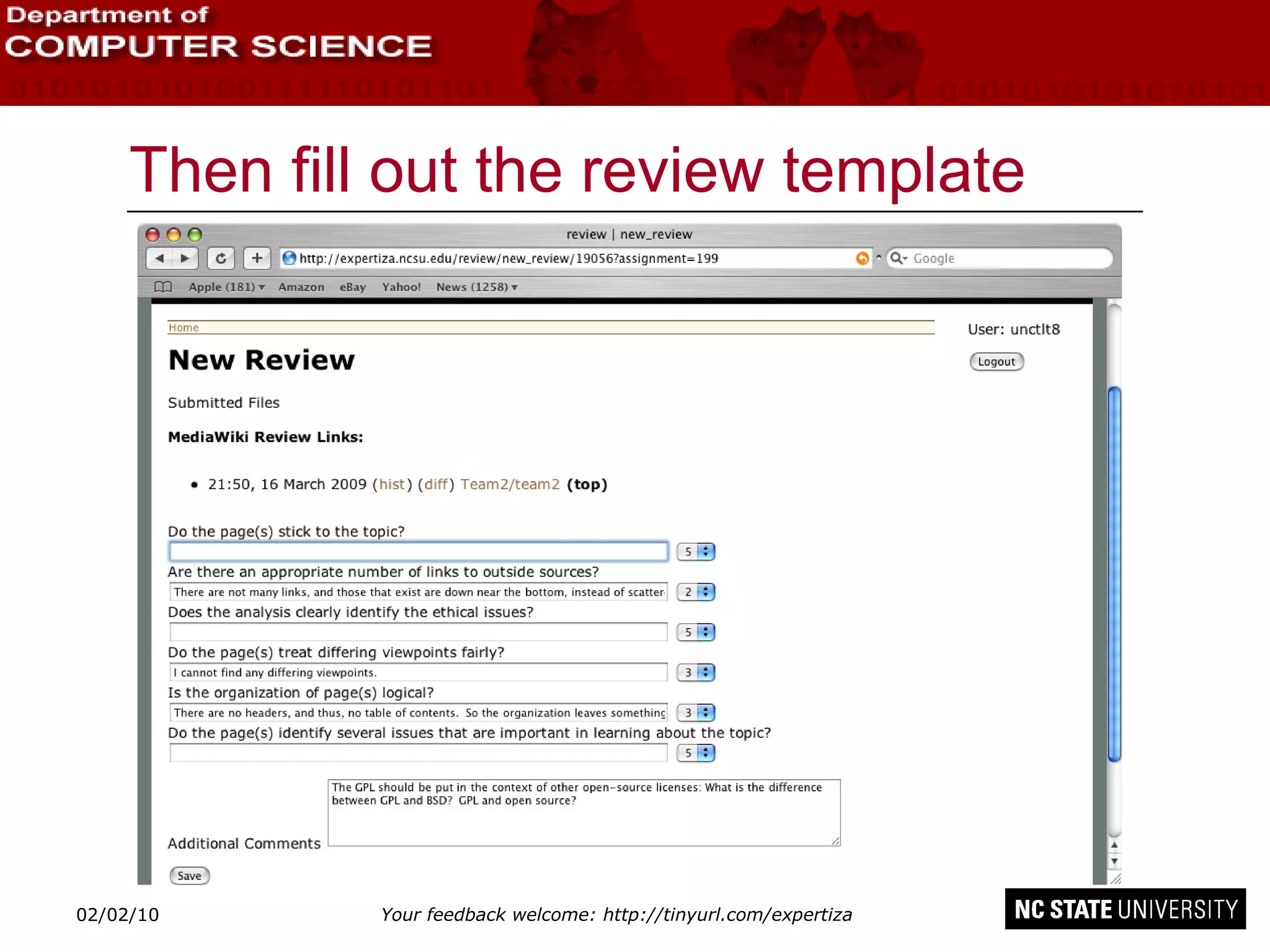 Then fill out the review template 02/09/10 