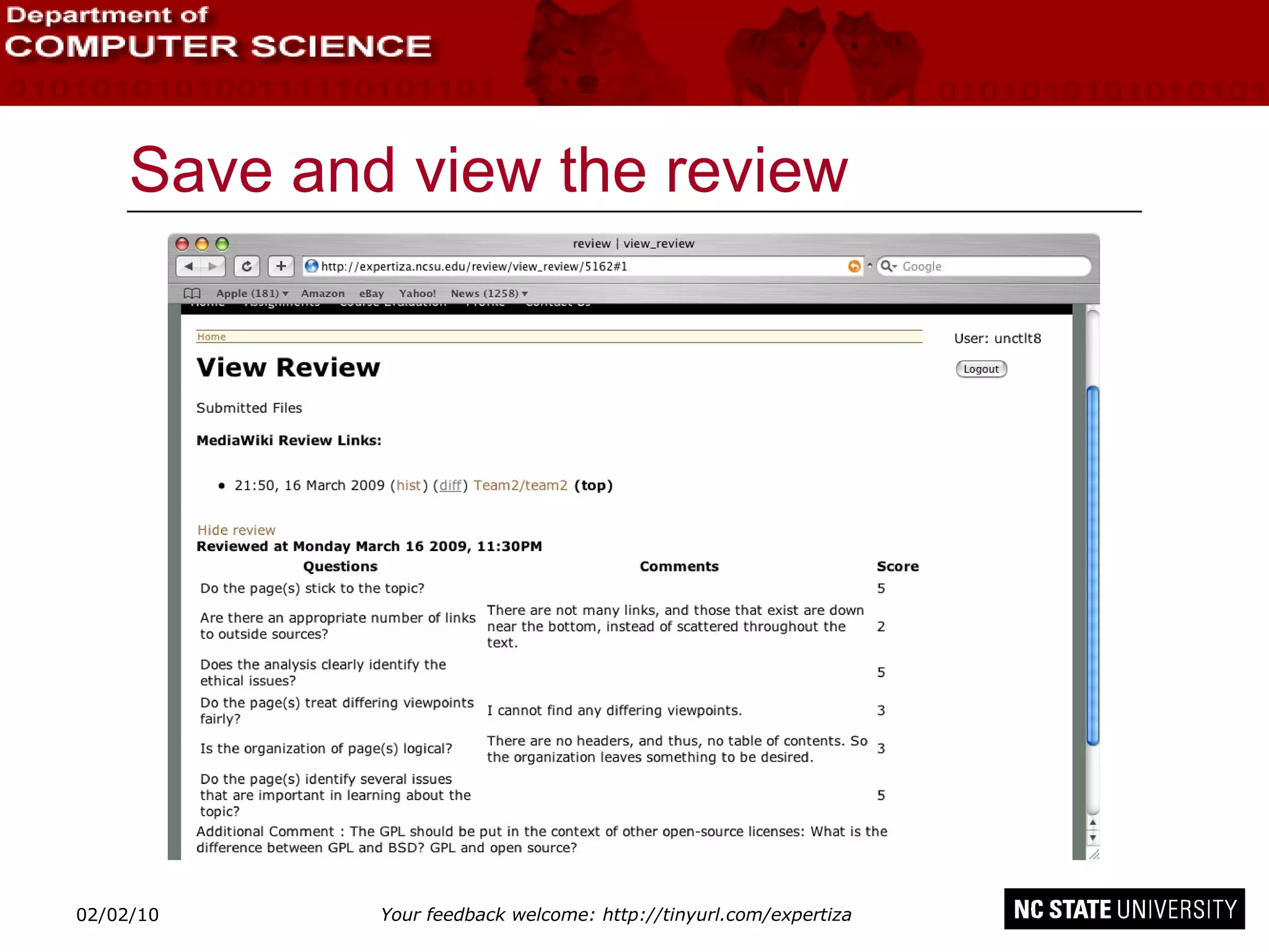 Save and view the review 02/09/10 