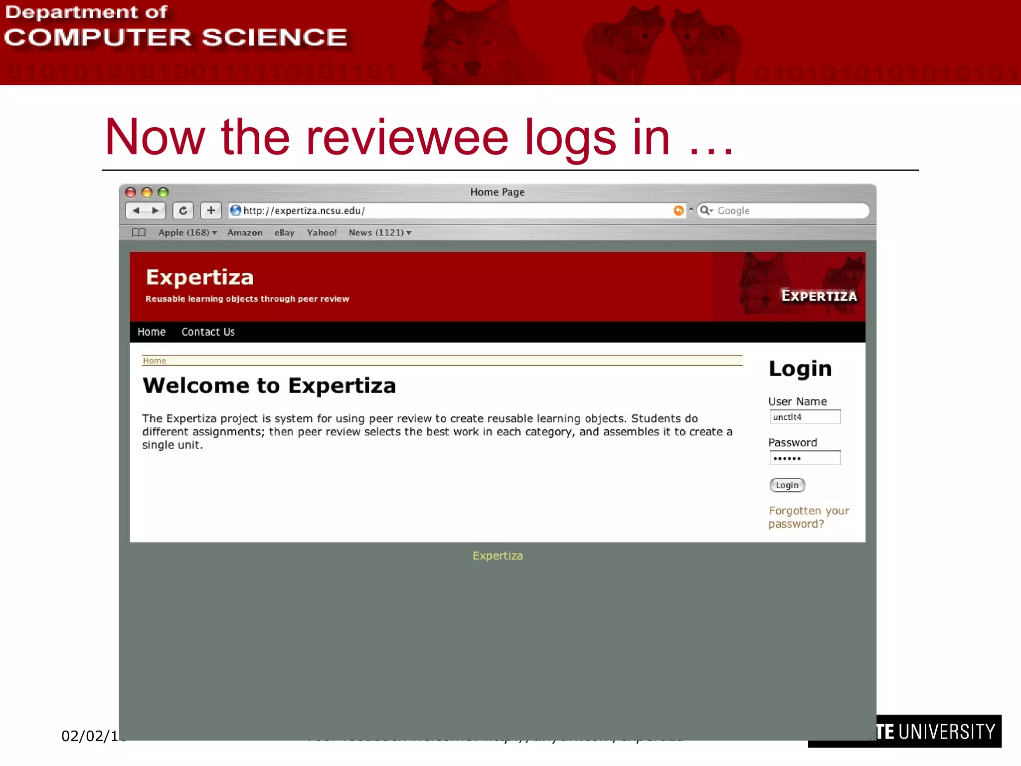 Now the reviewee logs in … 02/09/10 