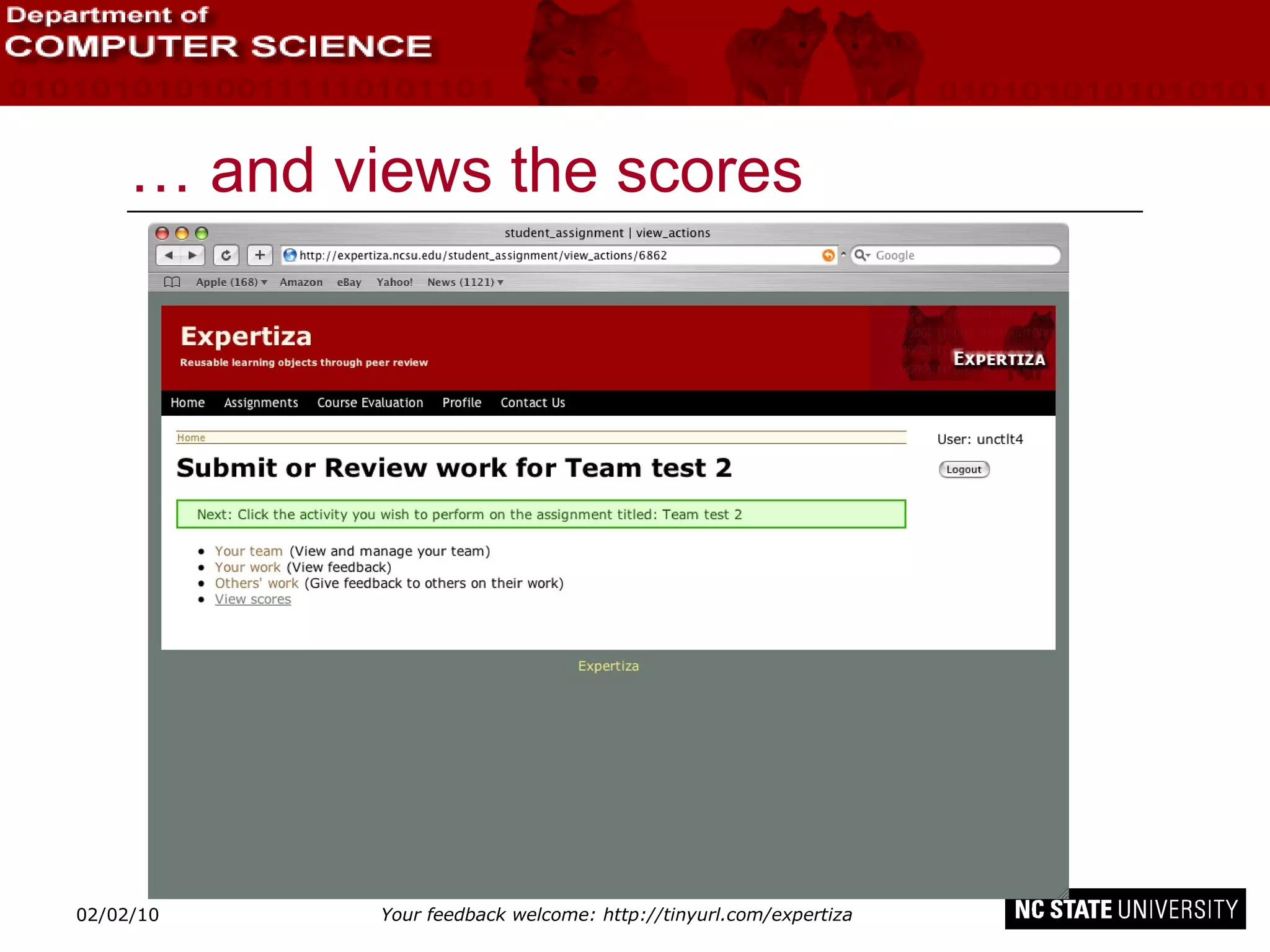 … and views the scores 02/09/10 