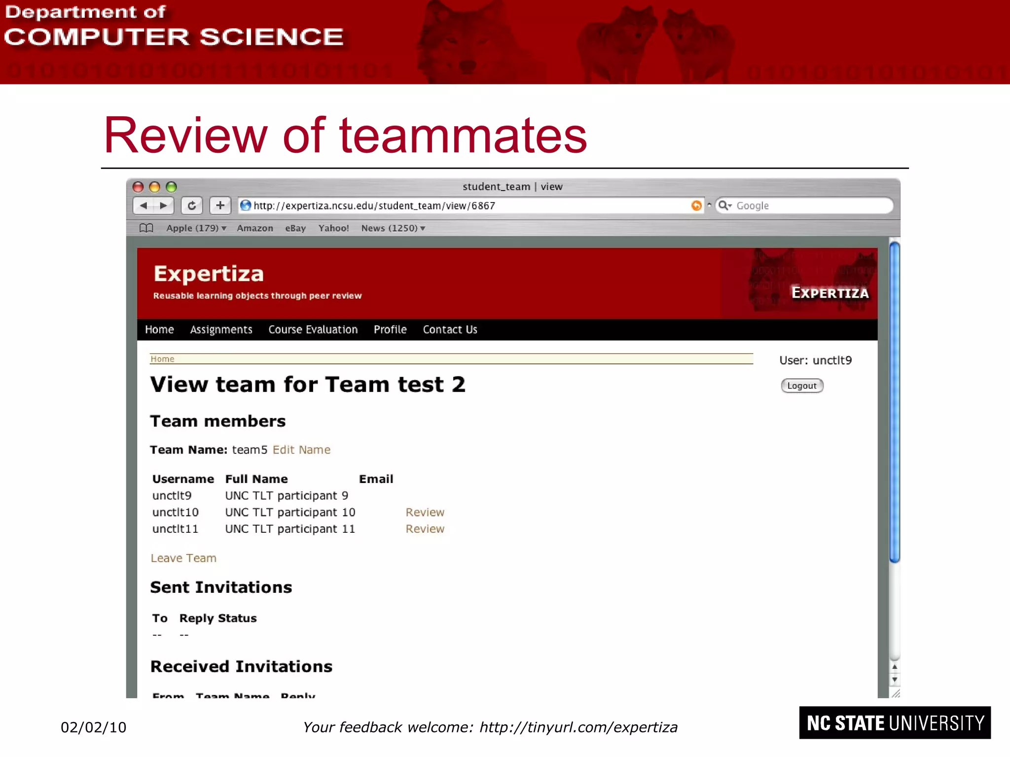 Review of teammates 02/09/10 