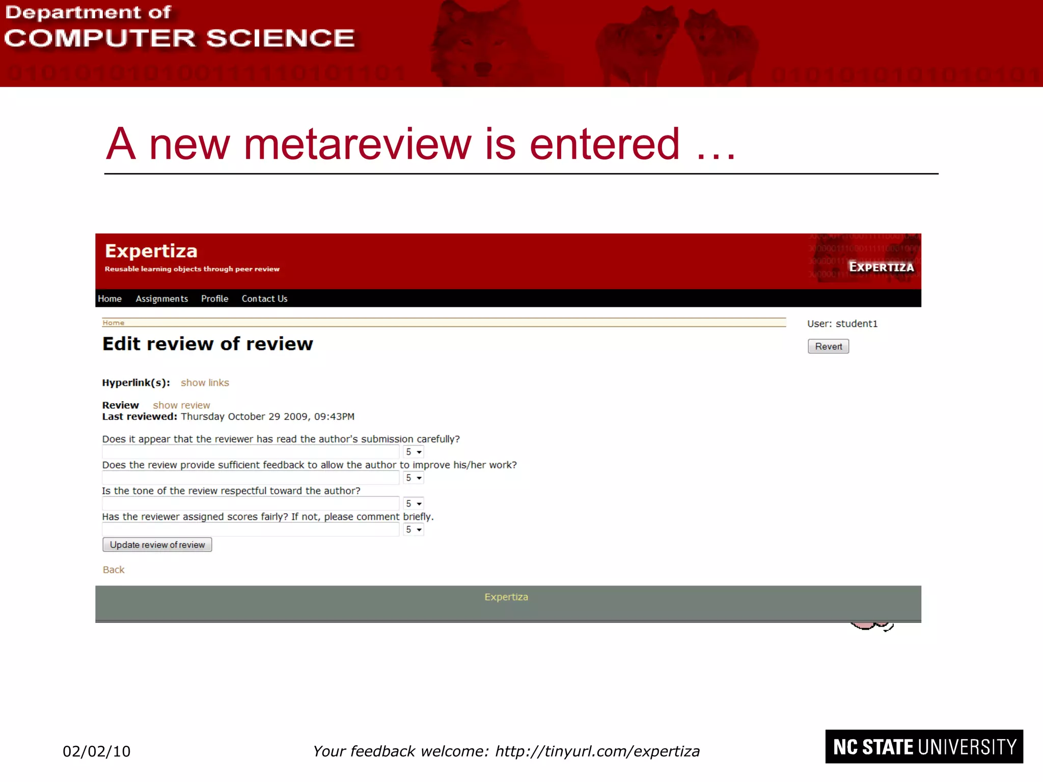 A new metareview is entered … 02/09/10 