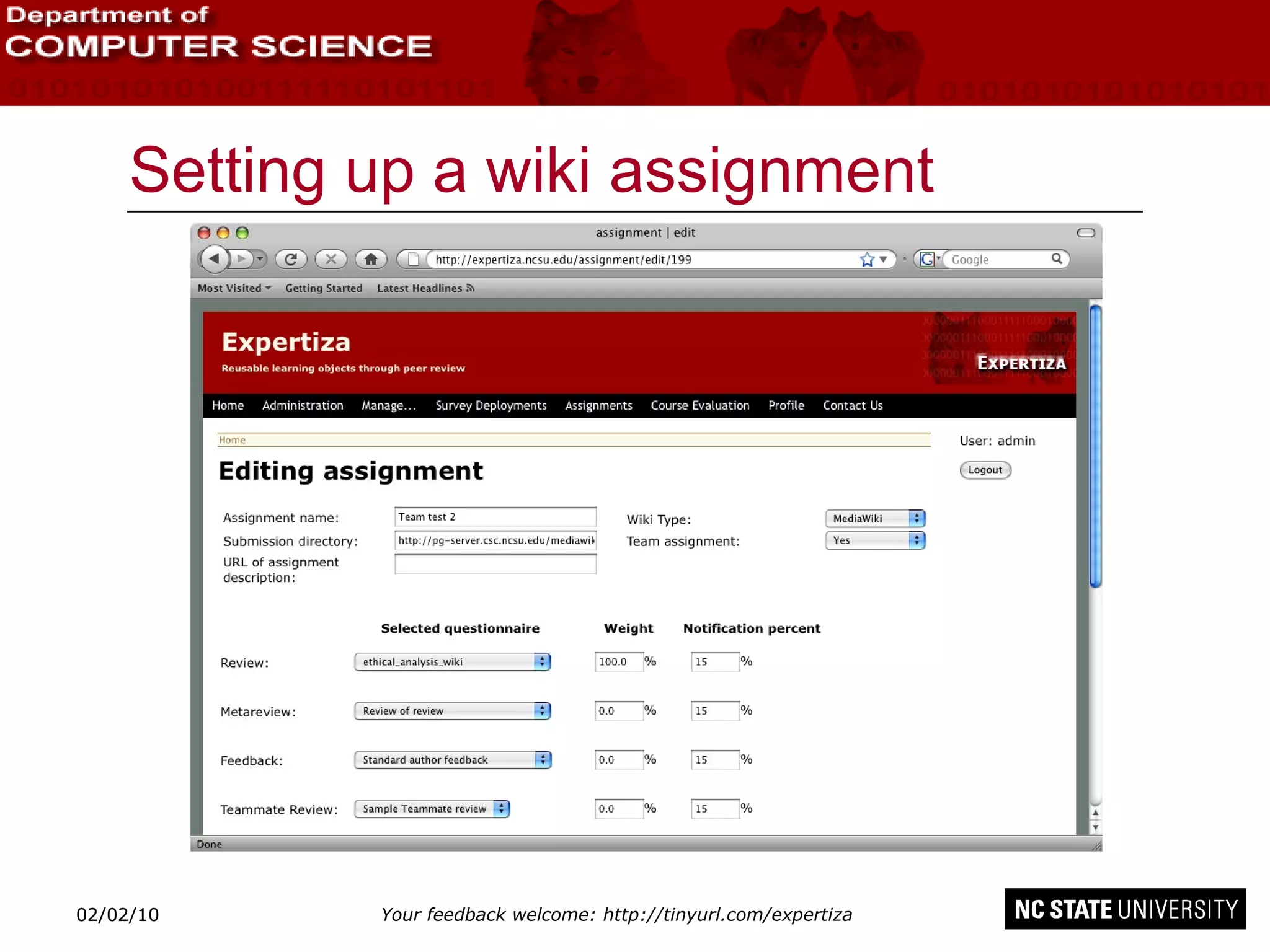 Setting up a wiki assignment 02/09/10 02/09/10 