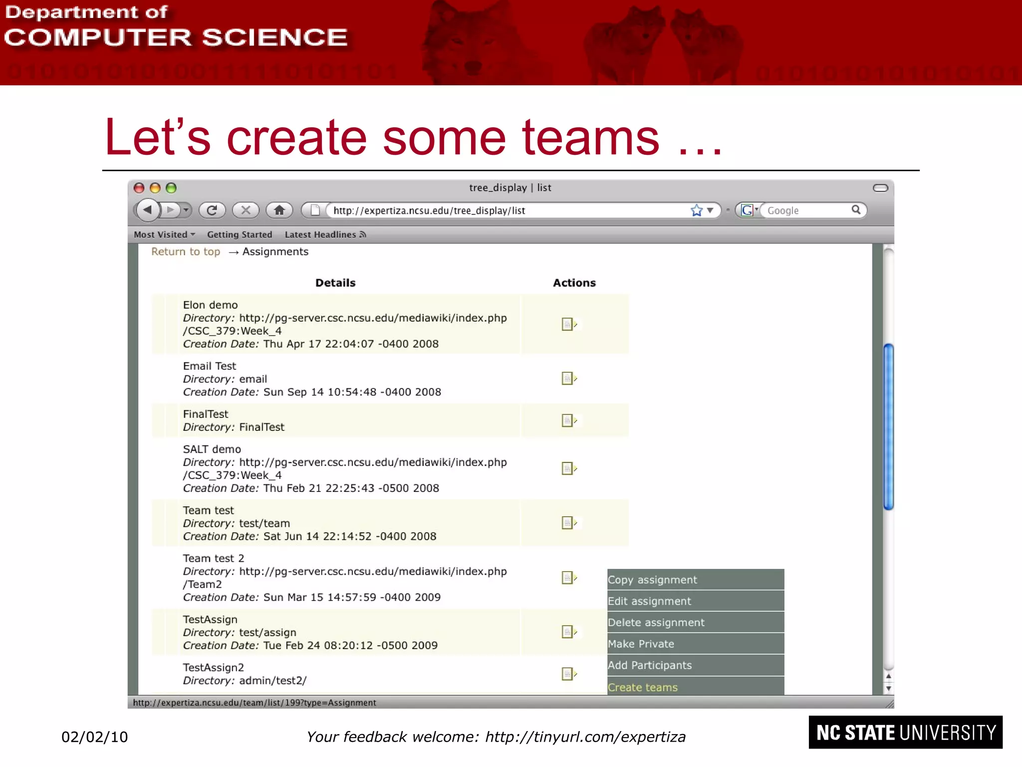 Let’s create some teams … 02/09/10 02/09/10 