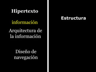Hipertexto
                  Herramientas de
 información        orientación


Arquitectura de
la información


  Diseño d...