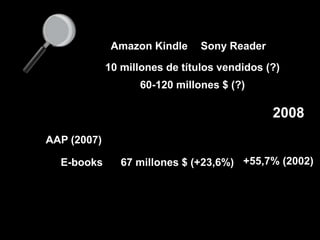 Lectores para dispositivos no dedicadosOrdenadores personalesAdobe Digital Editions(antes Adobe Acrobat eBookReader,antes Glassbook Reader)http://labs.adobe.com/technologies/digitaleditions/Formatos PDF/A, ePub.Microsoft Readerhttp://www.microsoft.com/reader/es/Formato LIT, generable a partir de OEBPS