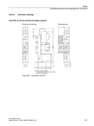Slaves
8.6 Switching devices with integrated AS-i connection
AS-Interface system
System Manual, 11/2008, 3RK2703-3BB02-1AA1 311
8.6.4.6 Dimension drawings
Size S00, for 40 mm and 60 mm busbar systems
Figure 8-60 Load feeder: size S00
 